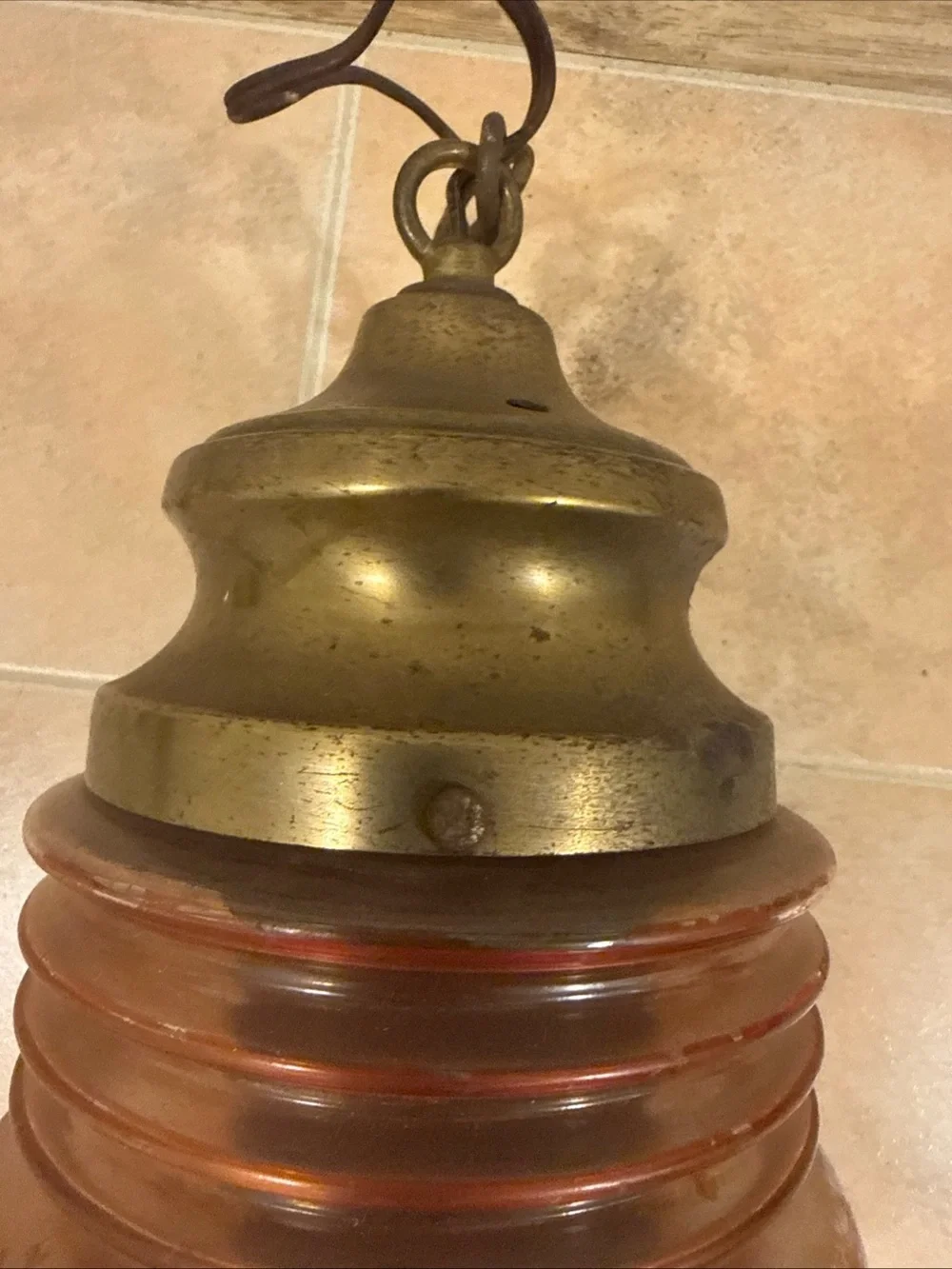 Vintage Brass Nautical Red Glass Electric Hanging Pendant Lamp